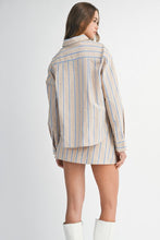 Load image into Gallery viewer, Lt. Taupe Striped LS Button Shirt + Skort Set