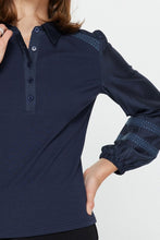Load image into Gallery viewer, Navy Knit Collared Contrast Slv Top