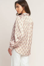 Load image into Gallery viewer, Silky Printed Button LS Blouse Ivory/Pink