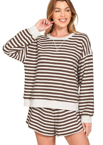 Brown Striped Pullover + Short Set