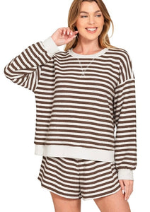 Brown Striped Pullover + Short Set