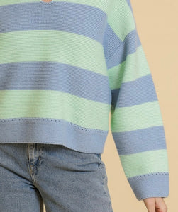 Blue/Mint Striped Collar Sweater