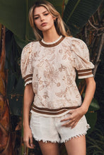 Load image into Gallery viewer, Taupe Multi Print Contrast Trim Top