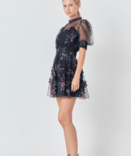 Load image into Gallery viewer, Navy Floral Ruffled Mesh Dress