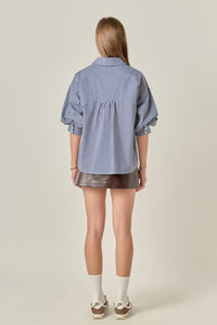 Striped Balloon Slv Shirt Navy