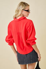 Load image into Gallery viewer, Button Down Collared 3/4 Puff Slv Top Candy Red