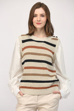 Load image into Gallery viewer, Taupe/Off White Striped Sweater w/ Poplin Undershirt