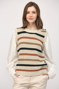 Taupe/Off White Striped Sweater w/ Poplin Undershirt