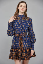 Load image into Gallery viewer, Navy Multi Print Mini Ruffled Dress