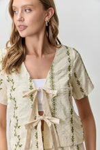 Load image into Gallery viewer, Mint Floral Embroidered Tie Frnt Top