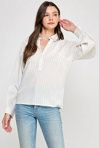 Off White Striped Button Down Shirt