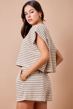 Load image into Gallery viewer, Tan/Brown Soft Striped Top + Shorts Set