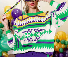 Load image into Gallery viewer, Multi Color Mardi Gras Printed Sweater