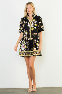Black Puff Slv Floral Dress (THML)