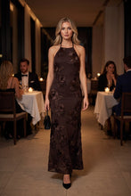 Load image into Gallery viewer, Chocolate Brown Embroidered Halter Dress