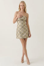 Load image into Gallery viewer, Mustard/Sage Tulip Jacquard Strapless Dress