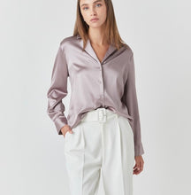 Load image into Gallery viewer, Grey/Purple Satin LS Top