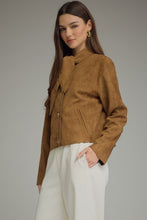 Load image into Gallery viewer, Brown Suede Scarf Detail Button Jacket