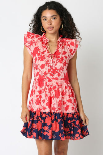 Pink/Orange/Navy Floral Dress