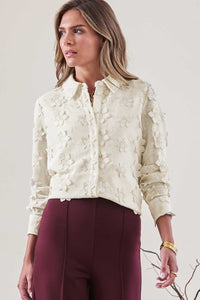 Cream Floral Lace LS Button Down Shirt