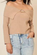 Load image into Gallery viewer, Taupe Cropped OTS Shawl Collar Sweater