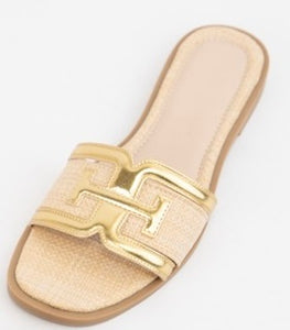 Gold Raffia Slip On Sandal