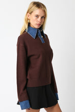 Load image into Gallery viewer, Denim Contrast Gold Button Sweater Brown