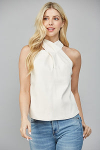 Ivory Leather Criss Cross Slvls Top