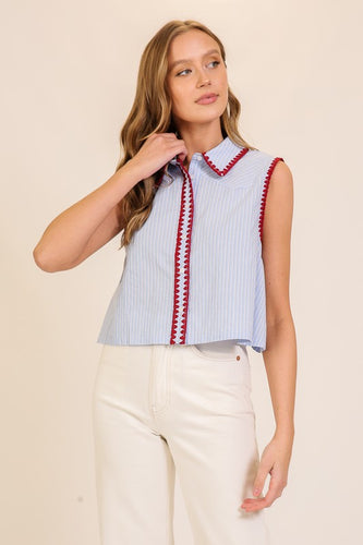 Blue/Red Stitch Striped Slvls Shirt