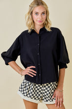 Load image into Gallery viewer, Button Down Collared 3/4 Puff Slv Top Black