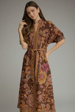 Load image into Gallery viewer, Terra Cotta Printed Tie Waist Midi Dress