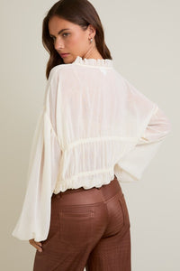Cream LS Ruffle Detail Blouse