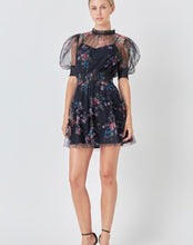 Load image into Gallery viewer, Navy Floral Ruffled Mesh Dress