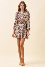 Load image into Gallery viewer, Beige LS Floral Print Buckle Belt Dress