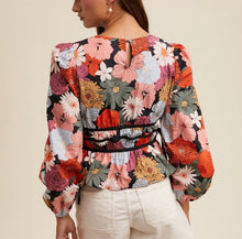 Load image into Gallery viewer, Black Floral V-Neck Contrast Blouse