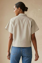 Load image into Gallery viewer, Tailored Taffeta SS Blouse Stone