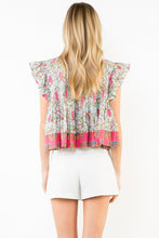 Load image into Gallery viewer, Mint Flutter Slv Pleated Print Top (THML)
