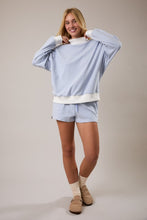 Load image into Gallery viewer, Lt. Blue/Cream Mock Neck Striped Top + Short Set