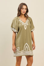 Load image into Gallery viewer, Olive Embroidery Puff Slv Dress