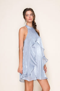 Dusty Blue Halter Flowy Mini Dress
