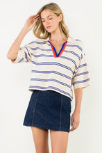 Load image into Gallery viewer, Blue Striped SS Knit Top (THML)