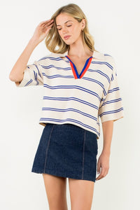 Blue Striped SS Knit Top (THML)