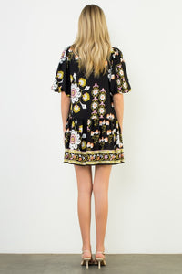Black Puff Slv Floral Dress (THML)