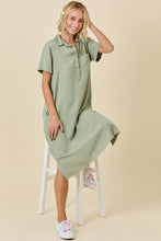 Load image into Gallery viewer, Washed Olive Button Collar Midi Shirt Dress