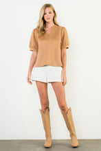 Load image into Gallery viewer, Camel Suede Puff Slv Top (THML)