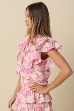 Load image into Gallery viewer, Pink Rosy Floral Ruffle Blouse