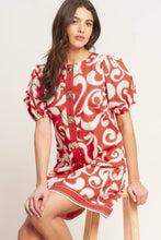 Load image into Gallery viewer, Red/Ivory Printed Gold Button Dress