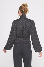Load image into Gallery viewer, Black/White Polka Dot Satin Frnt Wrap Blouse