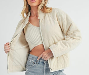 Bone Quilted Zip Up Jacket