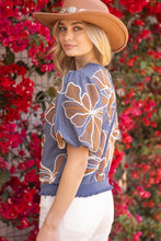 Load image into Gallery viewer, Blue Floral Embroidered Top
